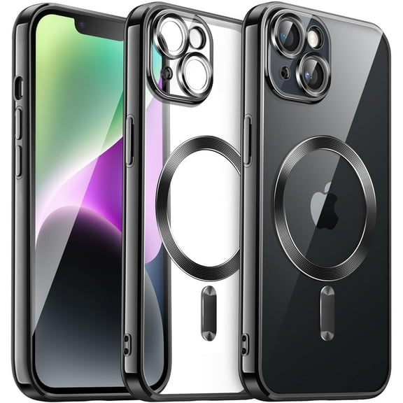 JETech Electroplated Case for iPhone 14 Plus 6.7-Inch, Camera Lens Full Protection, Compatible with MagSafe Wireless Charging, Shockproof Soft TPU Phone Cover (Black)