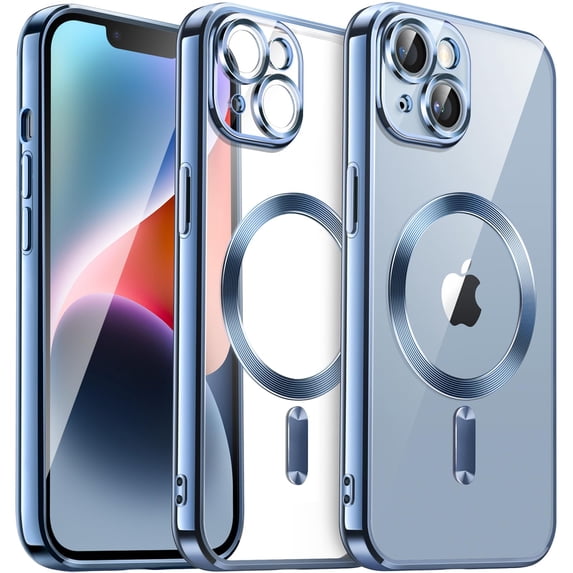 JETech Electroplated Case for iPhone 14 Plus 6.7-Inch, Camera Lens Full Protection, Compatible with MagSafe Wireless Charging, Shockproof Soft TPU Phone Cover (Blue)