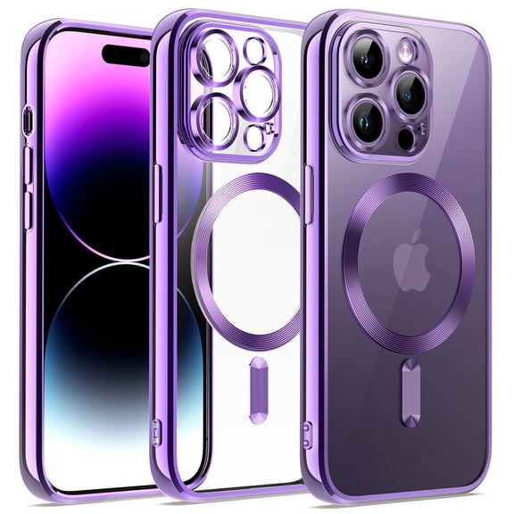 JETech Electroplated Case for iPhone 14 Pro 6.1-Inch, Camera Lens Full Protection, Compatible with MagSafe Wireless Charging, Shockproof Soft TPU Phone Cover (Purple)