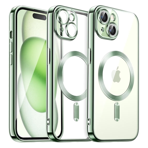 JETech Electroplated Case for iPhone 15 6.1-Inch, Camera Lens Full Protection, Compatible with MagSafe Wireless Charging, Shockproof Soft TPU Phone Cover (Green)