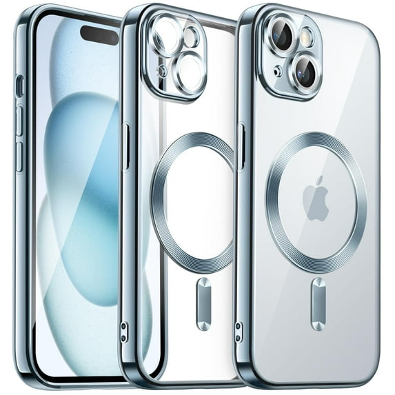 JETech Electroplated Case for iPhone 15 Plus 6.7-Inch, Camera Lens Full Protection, Compatible with MagSafe Wireless Charging, Shockproof Soft TPU Phone Cover (Blue)