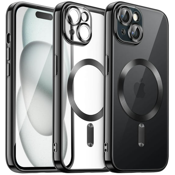 JETech Electroplated Case for iPhone 15 Plus 6.7-Inch, Camera Lens Full Protection, Compatible with MagSafe Wireless Charging, Shockproof Soft TPU Phone Cover (Black)