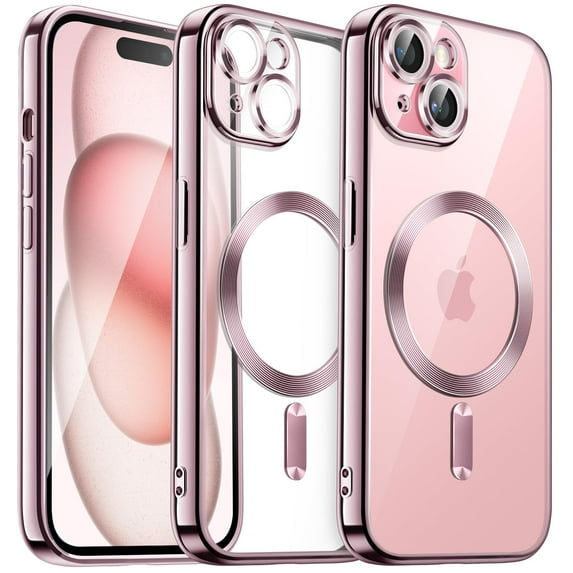 JETech Electroplated Case for iPhone 15 Plus 6.7-Inch, Camera Lens Full Protection, Compatible with MagSafe Wireless Charging, Shockproof Soft TPU Phone Cover (Pink)