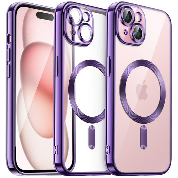 JETech Electroplated Case for iPhone 15 Plus 6.7-Inch, Camera Lens Full Protection, Compatible with MagSafe Wireless Charging, Shockproof Soft TPU Phone Cover (Purple)