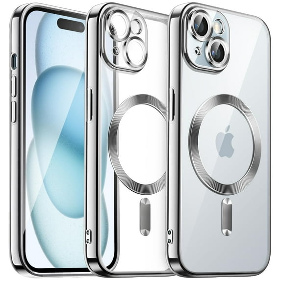 JETech Electroplated Case for iPhone 15 Plus 6.7-Inch, Camera Lens Full Protection, Compatible with MagSafe Wireless Charging, Shockproof Soft TPU Phone Cover (Silver)