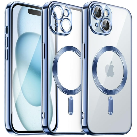 JETech Electroplated Case for iPhone 15 Plus 6.7-Inch, Camera Lens Full Protection, Compatible with MagSafe Wireless Charging, Shockproof Soft TPU Phone Cover (Sierra Blue)