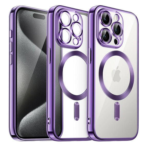 JETech Electroplated Case for iPhone 15 Pro 6.1-Inch, Camera Lens Full Protection, Compatible with MagSafe Wireless Charging, Shockproof Soft TPU Phone Cover (Purple)