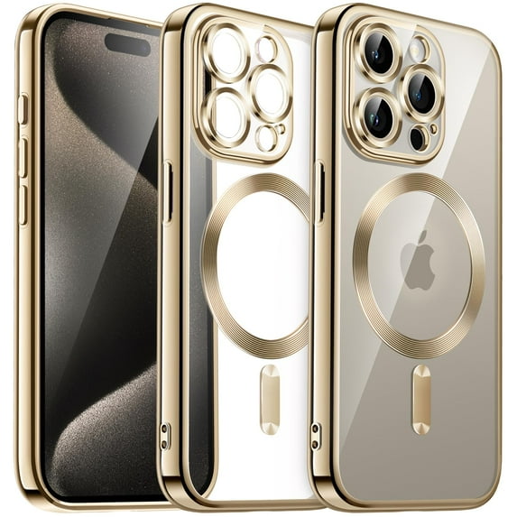 JETech Electroplated Case for iPhone 15 Pro Max 6.7-Inch, Camera Lens Full Protection, Compatible with MagSafe Wireless Charging, Shockproof Soft TPU Phone Cover (Gold)