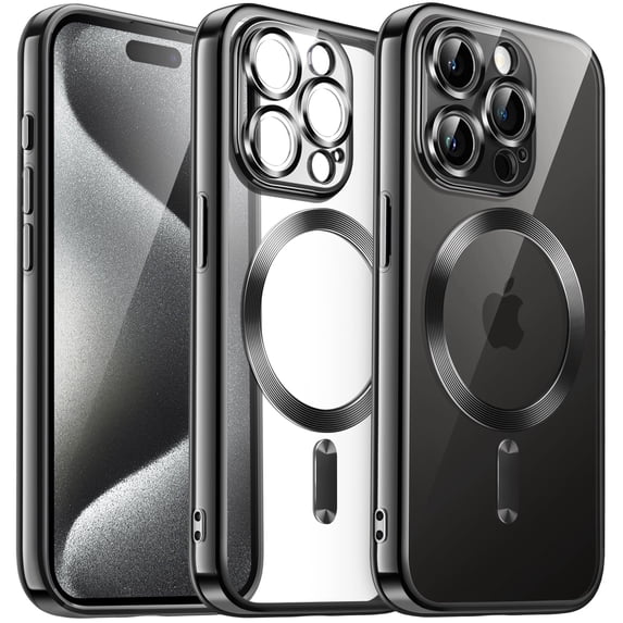 JETech Electroplated Case for iPhone 15 Pro Max 6.7-Inch, Camera Lens Full Protection, Compatible with MagSafe Wireless Charging, Shockproof Soft TPU Phone Cover (Black)