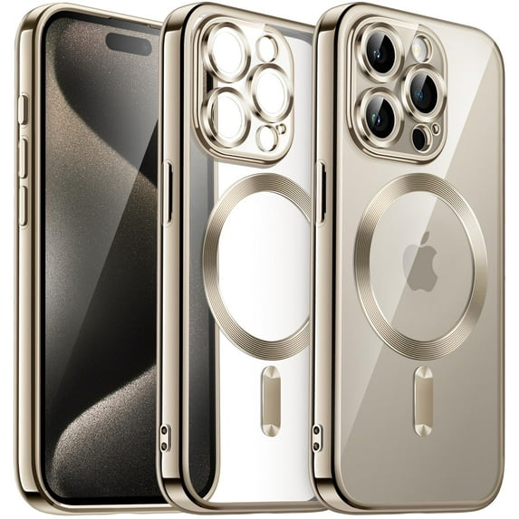 JETech Electroplated Case for iPhone 15 Pro Max 6.7-Inch, Camera Lens Full Protection, Compatible with MagSafe Wireless Charging, Shockproof Soft TPU Phone Cover (Natural Titanium)