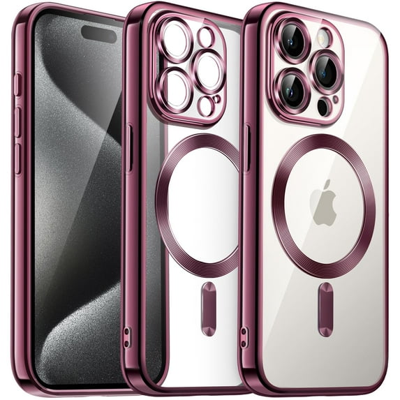 JETech Electroplated Case for iPhone 15 Pro Max 6.7-Inch, Camera Lens Full Protection, Compatible with MagSafe Wireless Charging, Shockproof Soft TPU Phone Cover (Red)