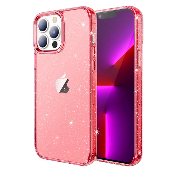JETech Glitter Case for iPhone 13 Pro 6.1-Inch, Bling Sparkle Shockproof Phone Bumper Cover, Cute Sparkly for Women and Girls (Red)