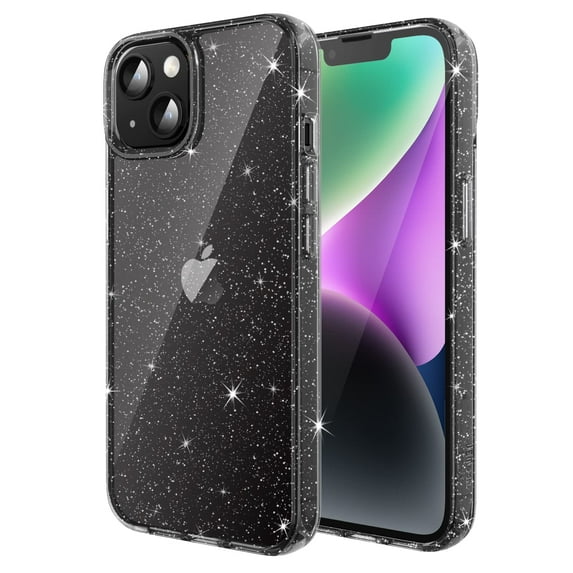 JETech Glitter Case for iPhone 14 6.1-Inch, Bling Sparkle Shockproof Phone Bumper Cover, Cute Sparkly for Women and Girls (Black)