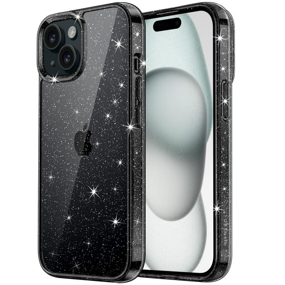 JETech Glitter Case for iPhone 15 Plus 6.7-Inch, Bling Sparkle Shockproof Phone Bumper Cover, Cute Sparkly for Women and Girls (Black)