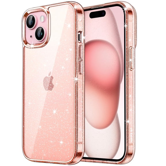 JETech Glitter Case for iPhone 15 Plus 6.7-Inch, Bling Sparkle Shockproof Phone Bumper Cover, Cute Sparkly for Women and Girls (Rose Gold)