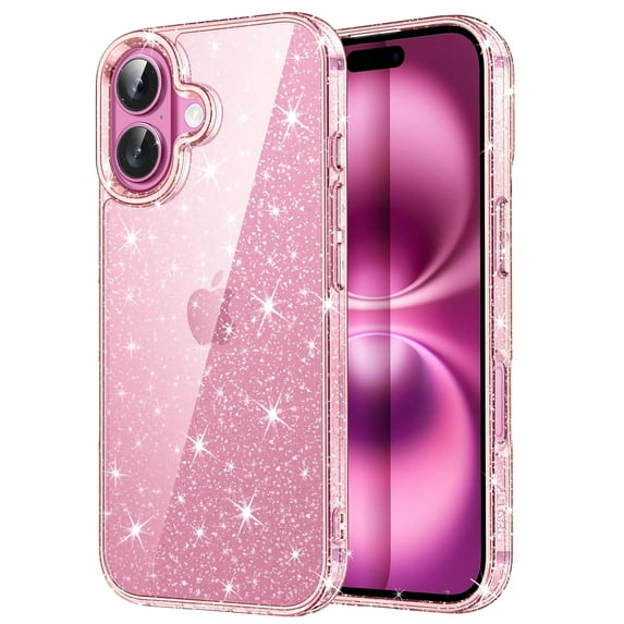 JETech Glitter Case for iPhone 16 6.1-Inch, Bling Sparkle Shockproof Phone Bumper Cover, Cute Sparkly for Women and Girls (Pink)
