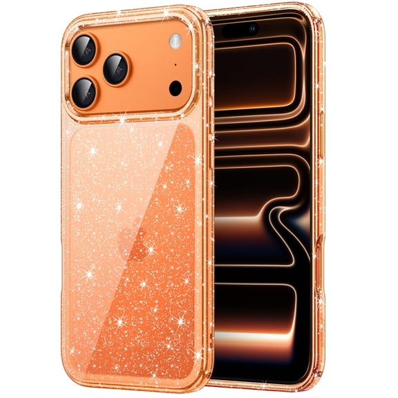 JETech Glitter Case for iPhone 17 Pro Max 6.9-Inch, Bling Sparkle Shockproof Phone Bumper Cover, Cute Sparkly for Women and Girls (Orange)