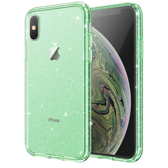 JETech Glitter Case for iPhone Xs and iPhone X, 5.8-Inch, Bling Sparkle Shockproof Phone Bumper Cover, Cute Sparkly for Women and Girls (Green)