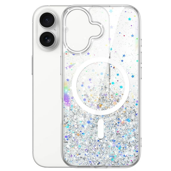 JETech Glitter Case for iPhone 17 6.3-Inch Compatible with MagSafe, Clear Cute Bling Sparkle for Women and Girls, Shiny Shockproof Magnetic Sparkly Phone Cover (Clear)