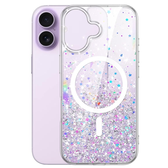 JETech Glitter Case for iPhone 17 6.3-Inch Compatible with MagSafe, Clear Cute Bling Sparkle for Women and Girls, Shiny Shockproof Magnetic Sparkly Phone Cover (Purple)