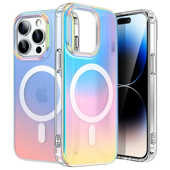 JETech Iridescent Case for iPhone 14 Pro 6.1-Inch Compatible with MagSafe, Cute Unique and Aesthetic Design, Colorful Fluorescent Translucent Back Shockproof Phone Cover (Iridescent)