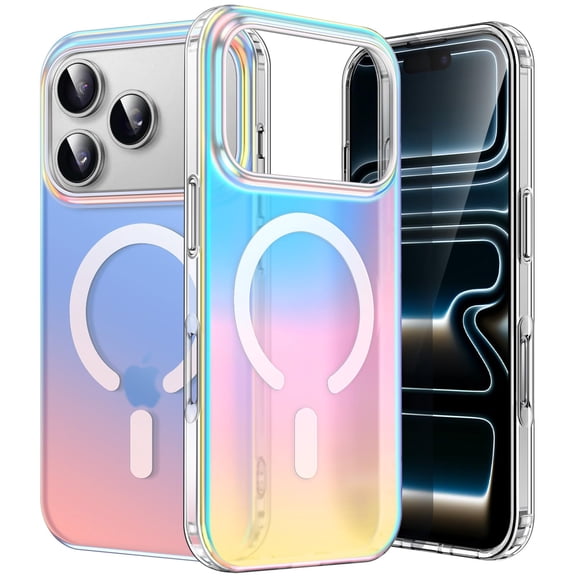 JETech Iridescent Case for iPhone 17 Pro Max 6.9-Inch Compatible with MagSafe, Cute Unique and Aesthetic Design, Colorful Fluorescent Translucent Back Shockproof Phone Cover (Iridescent)