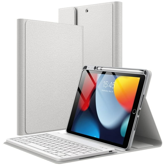 JETech Keyboard Case for iPad 10.2-Inch (2021/2020/2019 Model, 9th/8th/7th Generation) with Pencil Holder, Magnetic Detachable Bluetooth Wireless Keyboard, Soft TPU Back Stand Cover (Silver)