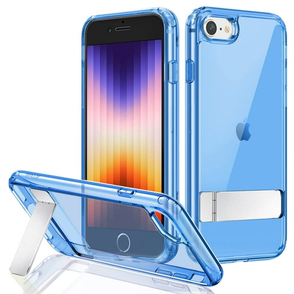 JETech Kickstand Case for iPhone SE 3/2 (2022/2020 Edition), iPhone 8/7, 4.7-Inch, Support Wireless Charging, Slim Shockproof Bumper Phone Cover, 3-Way Metal Stand (Blue)