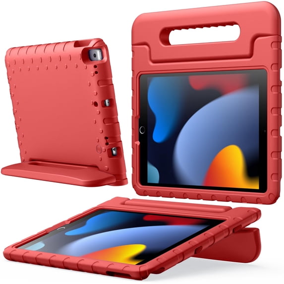 JETech Kids Case for iPad 10.2 Inch (9th/8th/7th Generation, 2021/2020/2019), iPad Air 3 10.5 (3rd Gen, 2019) and iPad Pro 10.5 2017, Shockproof Lightweight Tablet Cover with Handle Stand (Red)