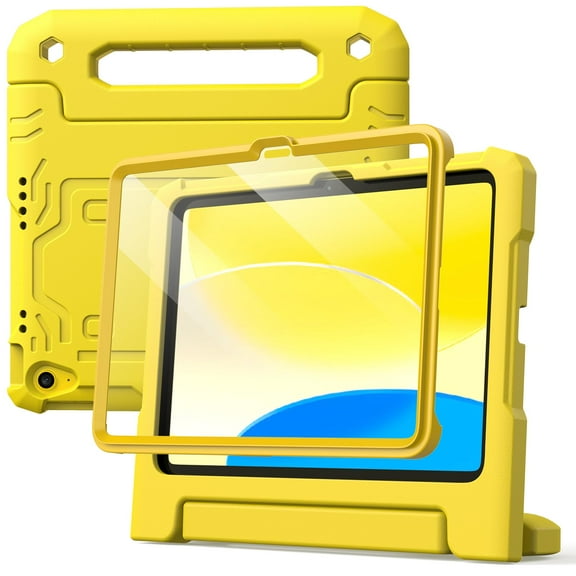 JETech Kids Case for iPad (A16) 11th/10th Generation (2025/2022) with Built-in Screen Protector, Shockproof Full-Body Handle Stand Tablet Protective Cover (Yellow)