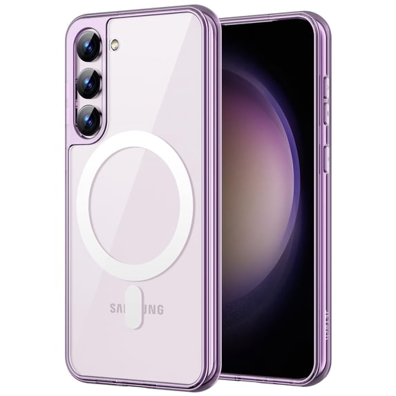 JETech Magnetic Case for Samsung Galaxy S23 6.1-Inch, Compatible with MagSafe, Shockproof Protective Phone Cover, Non-Yellowing Hard Clear PC Back (Purple)