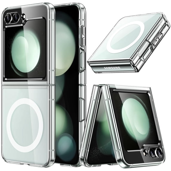 JETech Magnetic Case for Samsung Galaxy Z Flip 5 Compatible with MagSafe Accessories, Transparent Hard PC Protective Phone Cover, Anti-Scratch (Clear)
