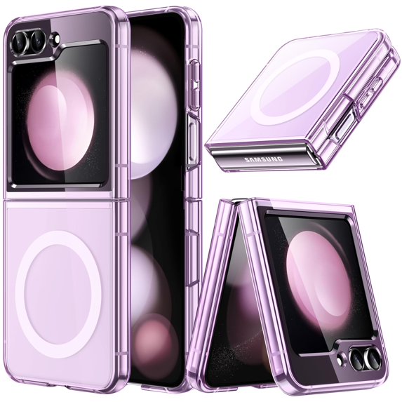 JETech Magnetic Case for Samsung Galaxy Z Flip 5 Compatible with MagSafe Accessories, Transparent Hard PC Protective Phone Cover, Anti-Scratch (Purple)