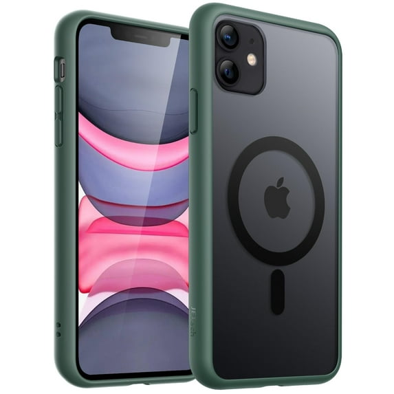 JETech Magnetic Case for iPhone 11 6.1-Inch Compatible with MagSafe, Translucent Matte Back Slim Shockproof Phone Cover (Dark Green)