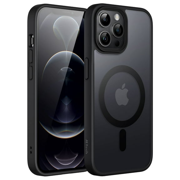 JETech Magnetic Case for iPhone 12 Pro Max 6.7-Inch Compatible with MagSafe, Translucent Matte Back Slim Shockproof Phone Cover (Black)
