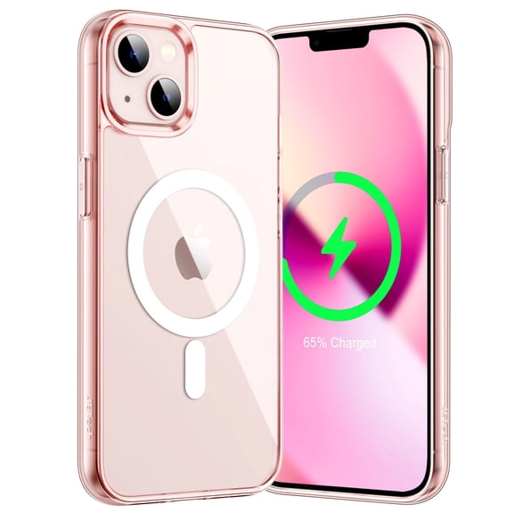 JETech Magnetic Case for iPhone 13 6.1-Inch Compatible with MagSafe Wireless Charging, Shockproof Phone Bumper Cover, Anti-Scratch Clear Back (Pink)