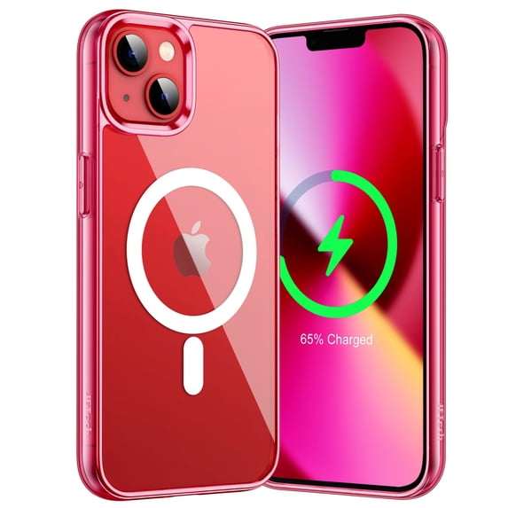 JETech Magnetic Case for iPhone 13 6.1-Inch Compatible with MagSafe Wireless Charging, Shockproof Phone Bumper Cover, Anti-Scratch Clear Back (Red)