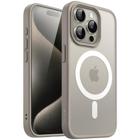 JETech Magnetic Case for iPhone 15 Pro 6.1-Inch Compatible with MagSafe, Translucent Matte Back Slim Shockproof Phone Cover (Natural Titanium)