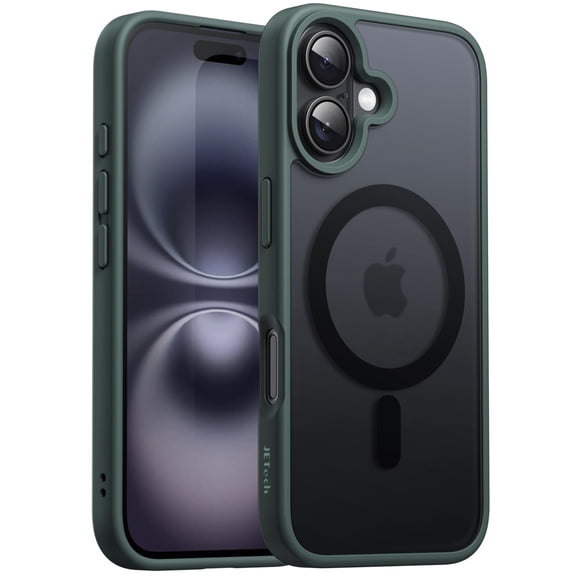 JETech Magnetic Case for iPhone 16 6.1-Inch Compatible with MagSafe, Translucent Matte Back Slim Shockproof Phone Cover (Dark Green)