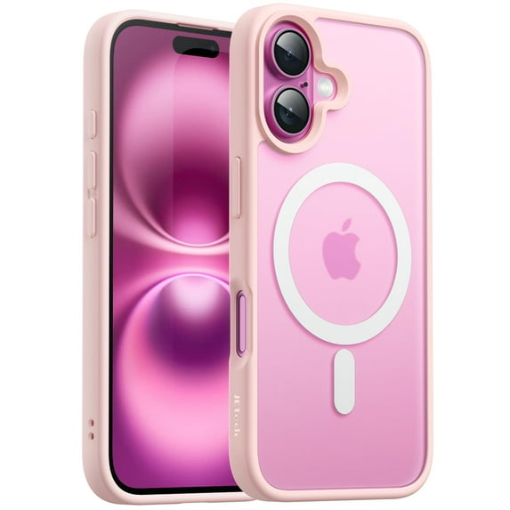 JETech Magnetic Case for iPhone 16 6.1-Inch Compatible with MagSafe, Translucent Matte Back Slim Shockproof Phone Cover (Pink)