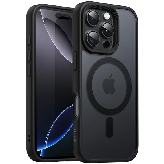 JETech Magnetic Case for iPhone 16 Pro 6.3-Inch Compatible with MagSafe, Translucent Matte Back Slim Shockproof Phone Cover (Black)
