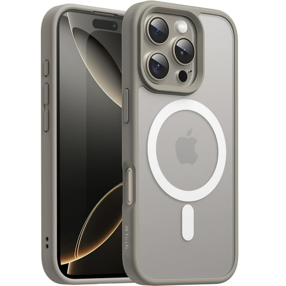 JETech Magnetic Case for iPhone 16 Pro Max 6.9-Inch Compatible with MagSafe, Translucent Matte Back Slim Shockproof Phone Cover (Natural Titanium)