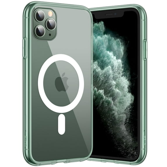 JETech Magnetic Case for iPhone 11 Pro 5.8-Inch Compatible with MagSafe Wireless Charging, Shockproof Phone Bumper Cover, Anti-Scratch Clear Back (Midnight Green)
