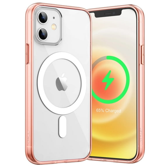 JETech Magnetic Case for iPhone 12/12 Pro 6.1-Inch Compatible with MagSafe Wireless Charging, Shockproof Phone Bumper Cover, Anti-Scratch Clear Back (Rose Gold)