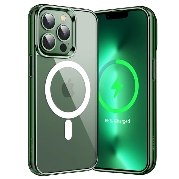 JETech Magnetic Case for iPhone 13 Pro 6.1-Inch Compatible with MagSafe Wireless Charging, Shockproof Phone Bumper Cover, Anti-Scratch Clear Back (Alpine Green)