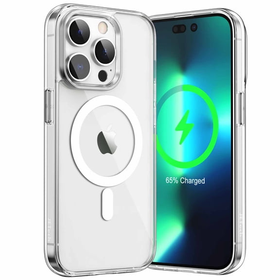 JETech Magnetic Case for iPhone 14 Pro 6.1-Inch Compatible with MagSafe Wireless Charging, Shockproof Phone Bumper Cover, Anti-Scratch Clear Back (Clear)