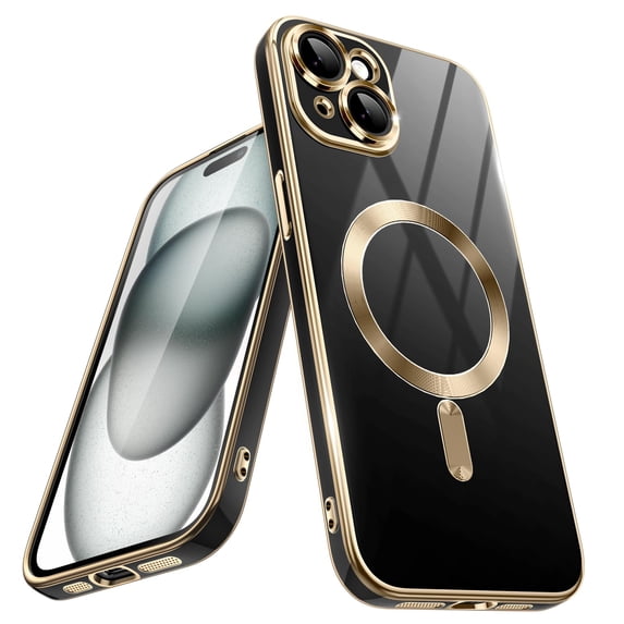 JETech Magnetic Case for iPhone 15 6.1-Inch, Compatible with MagSafe, Camera Lens Full Protection, Shockproof Soft TPU Electroplated Phone Cover (Black)