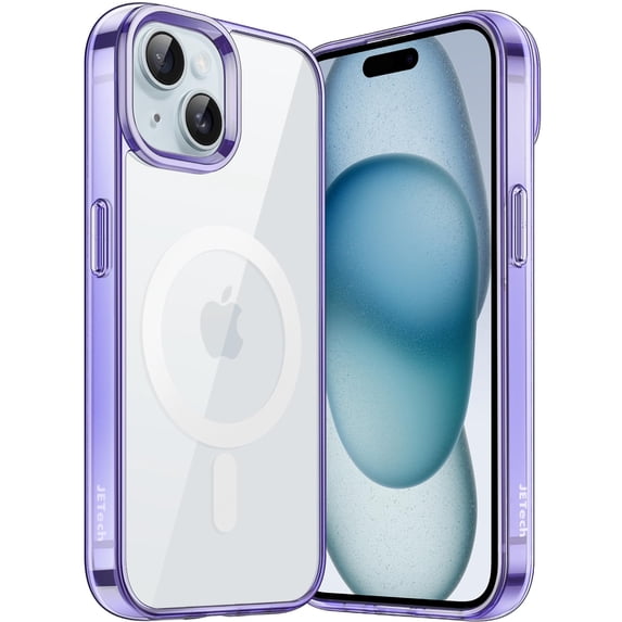 JETech Magnetic Case for iPhone 15 Plus 6.7-Inch Compatible with MagSafe Wireless Charging, Shockproof Phone Bumper Cover, Anti-Scratch Clear Back (Light Purple)