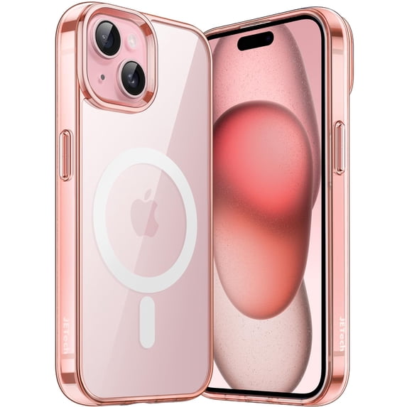 JETech Magnetic Case for iPhone 15 Plus 6.7-Inch Compatible with MagSafe Wireless Charging, Shockproof Phone Bumper Cover, Anti-Scratch Clear Back (Rose Gold)