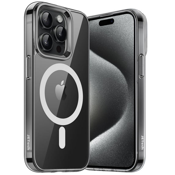 JETech Magnetic Case for iPhone 15 Pro 6.1-Inch Compatible with MagSafe Wireless Charging, Shockproof Phone Bumper Cover, Anti-Scratch Clear Back (Black)